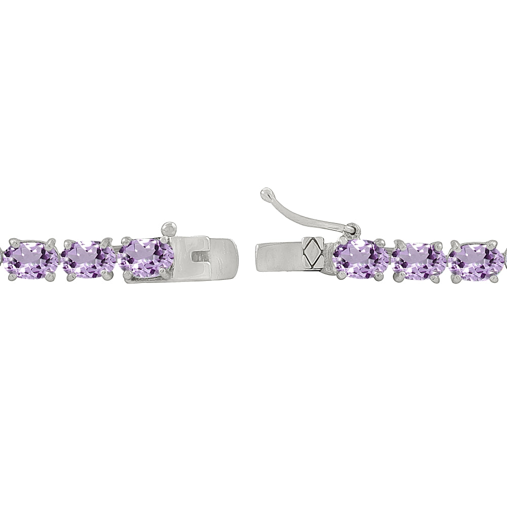 Sterling Silver 6X4mm Amethyst Oval-cut Tennis Bracelet-2
