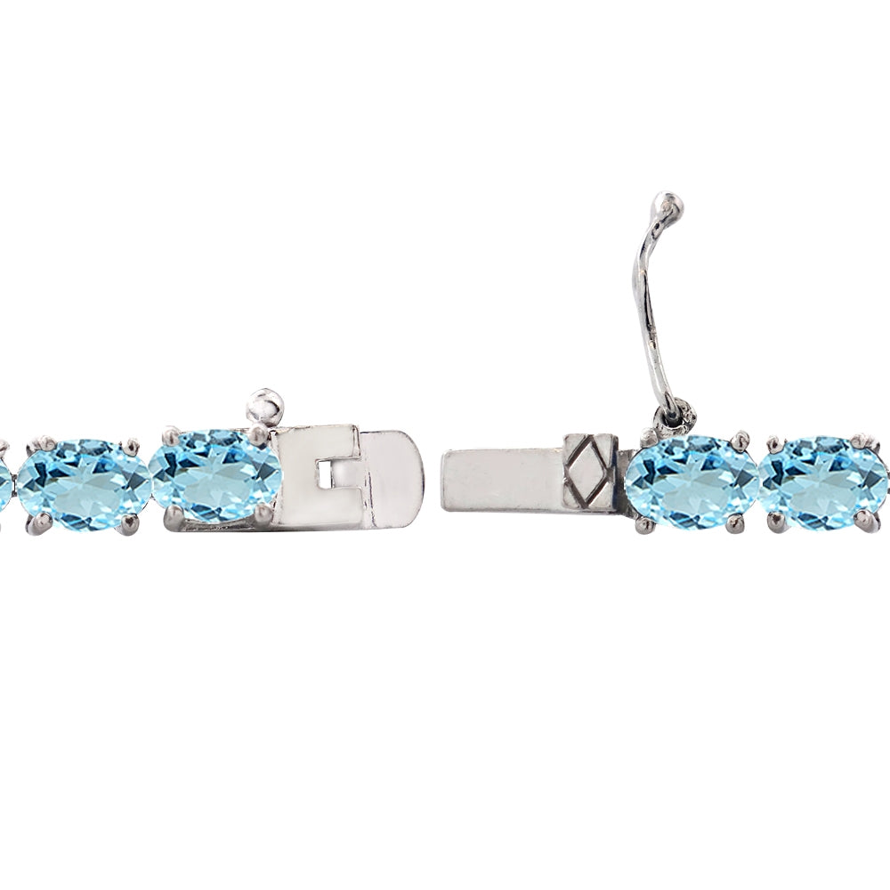 Sterling Silver 14.4ct Blue Topaz 6x4mm Oval Tennis Bracelet-2