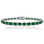 Sterling Silver 9.5ct Created Emerald 6x4mm Oval Tennis Bracelet