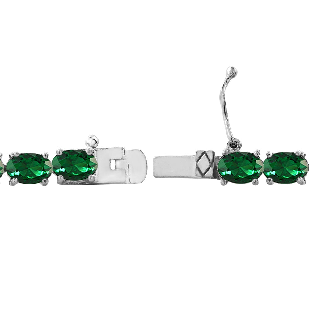 Sterling Silver 9.5ct Created Emerald 6x4mm Oval Tennis Bracelet-2