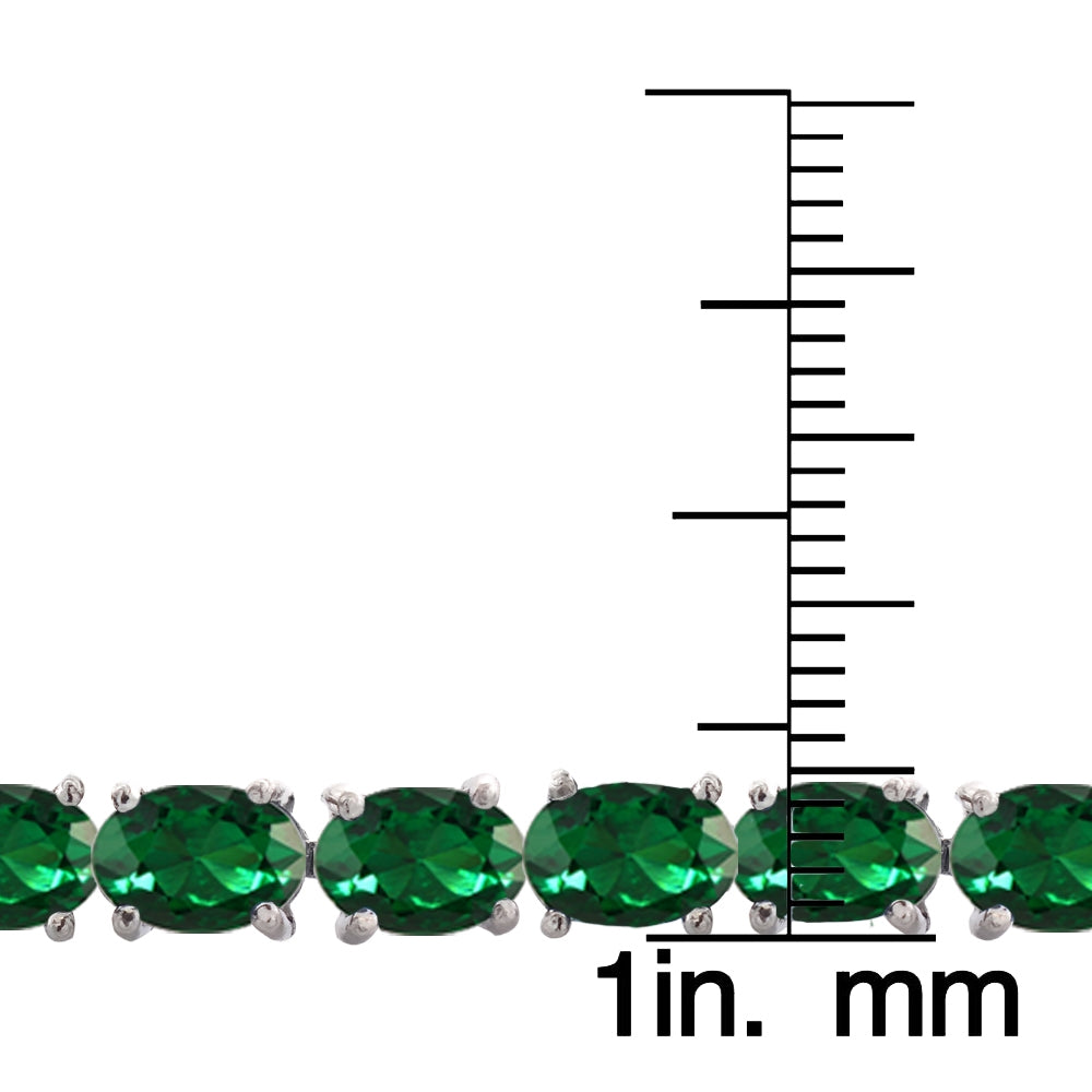 Sterling Silver 9.5ct Created Emerald 6x4mm Oval Tennis Bracelet-3