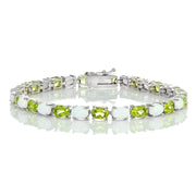 Sterling Silver Peridot and Created White Opal 6x4mm Oval Tennis Bracelet