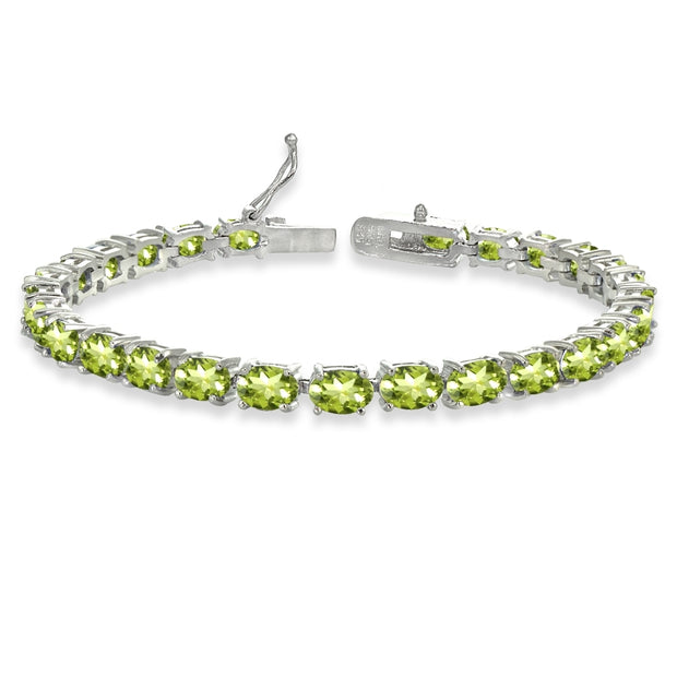 Sterling Silver 6X4mm Peridot Oval-cut Tennis Bracelet