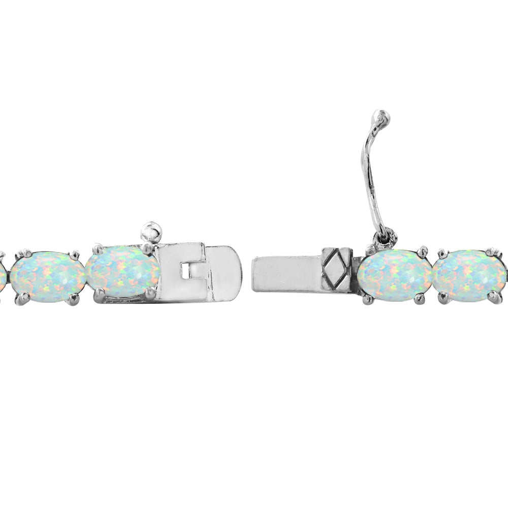 Sterling Silver 5.15ct Created White Opal 6x4mm Oval Tennis Bracelet-2
