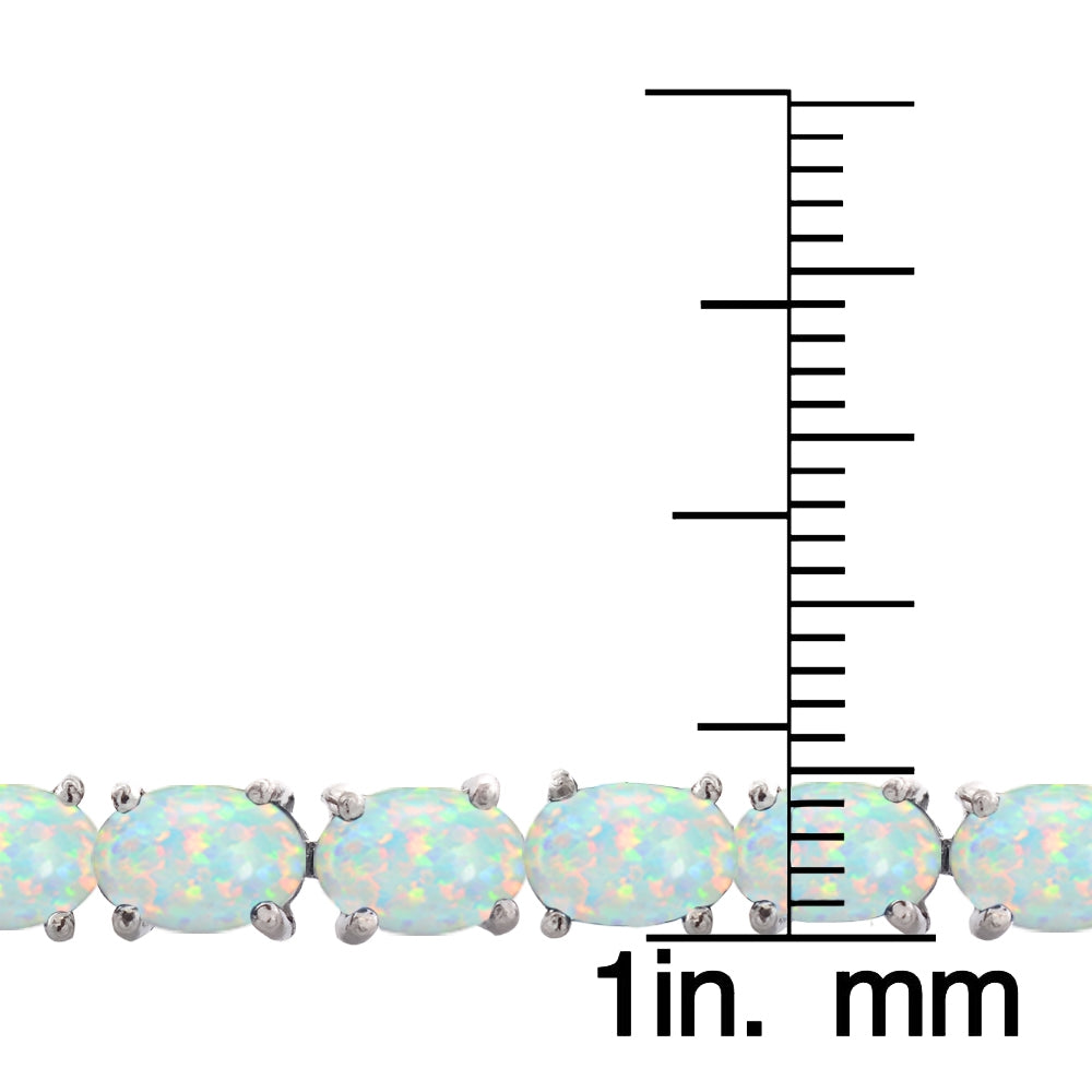 Sterling Silver 5.15ct Created White Opal 6x4mm Oval Tennis Bracelet-3