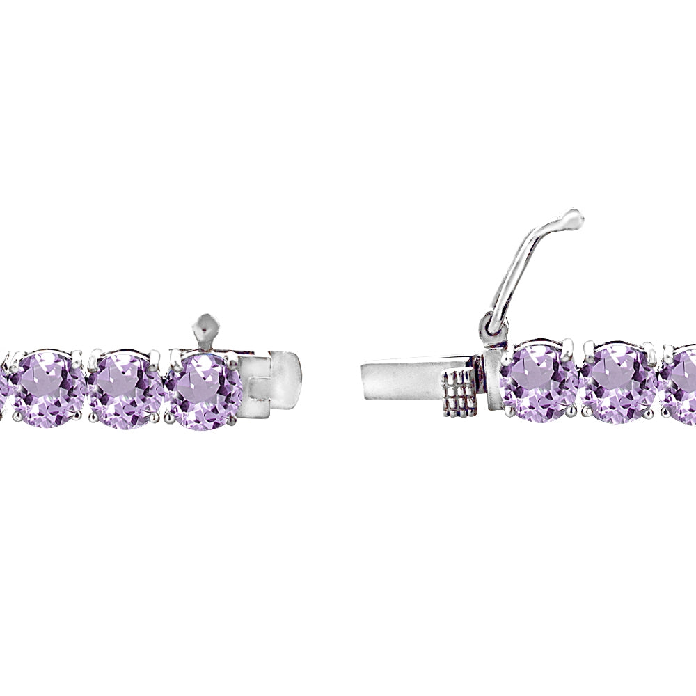 Sterling Silver 5mm Amethyst Round-cut Tennis Bracelet-2