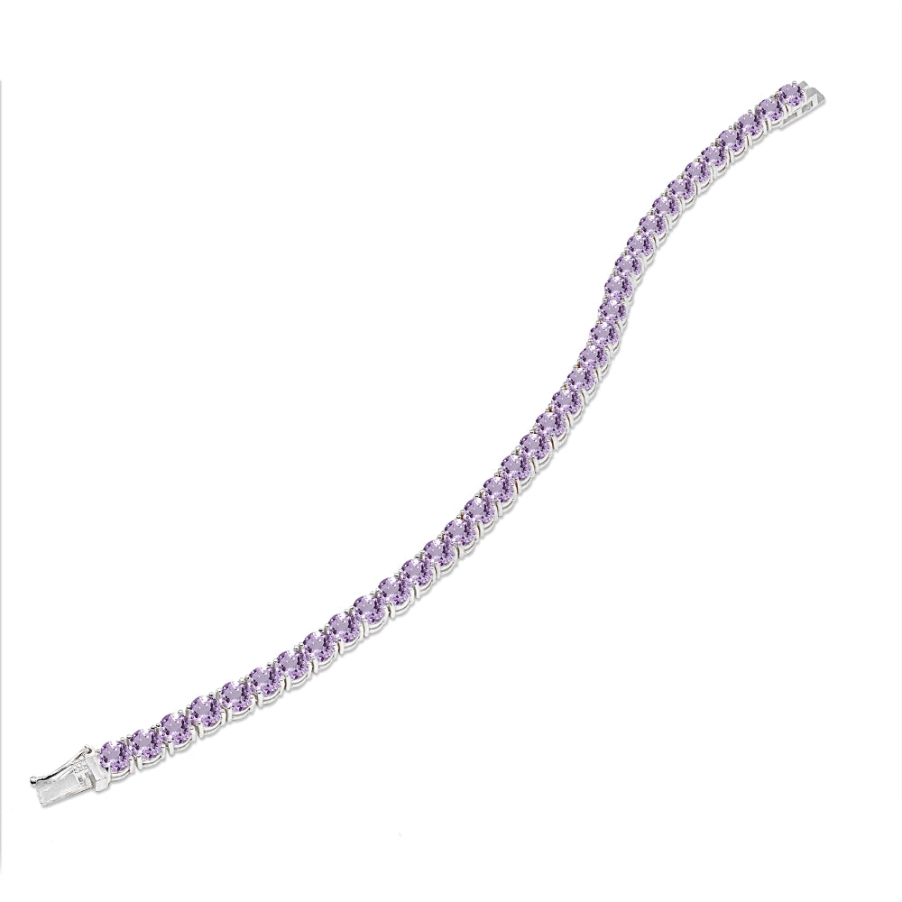 Sterling Silver 5mm Amethyst Round-cut Tennis Bracelet-3