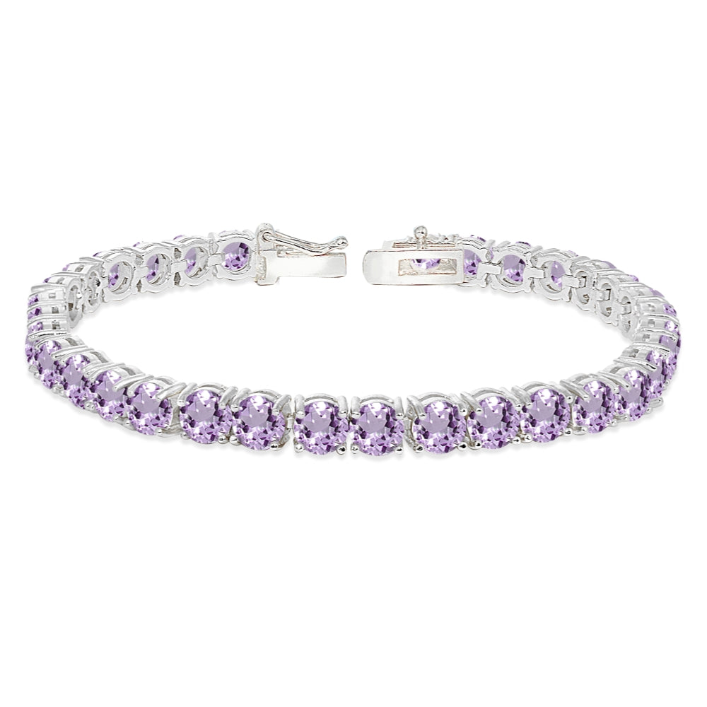 Sterling Silver 5mm Amethyst Round-cut Tennis Bracelet-5