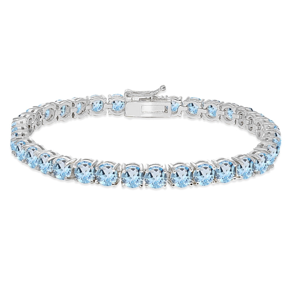 Sterling Silver 5mm Blue Topaz Round-cut Tennis Bracelet