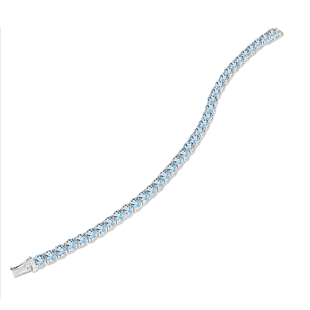 Sterling Silver 5mm Blue Topaz Round-cut Tennis Bracelet-3