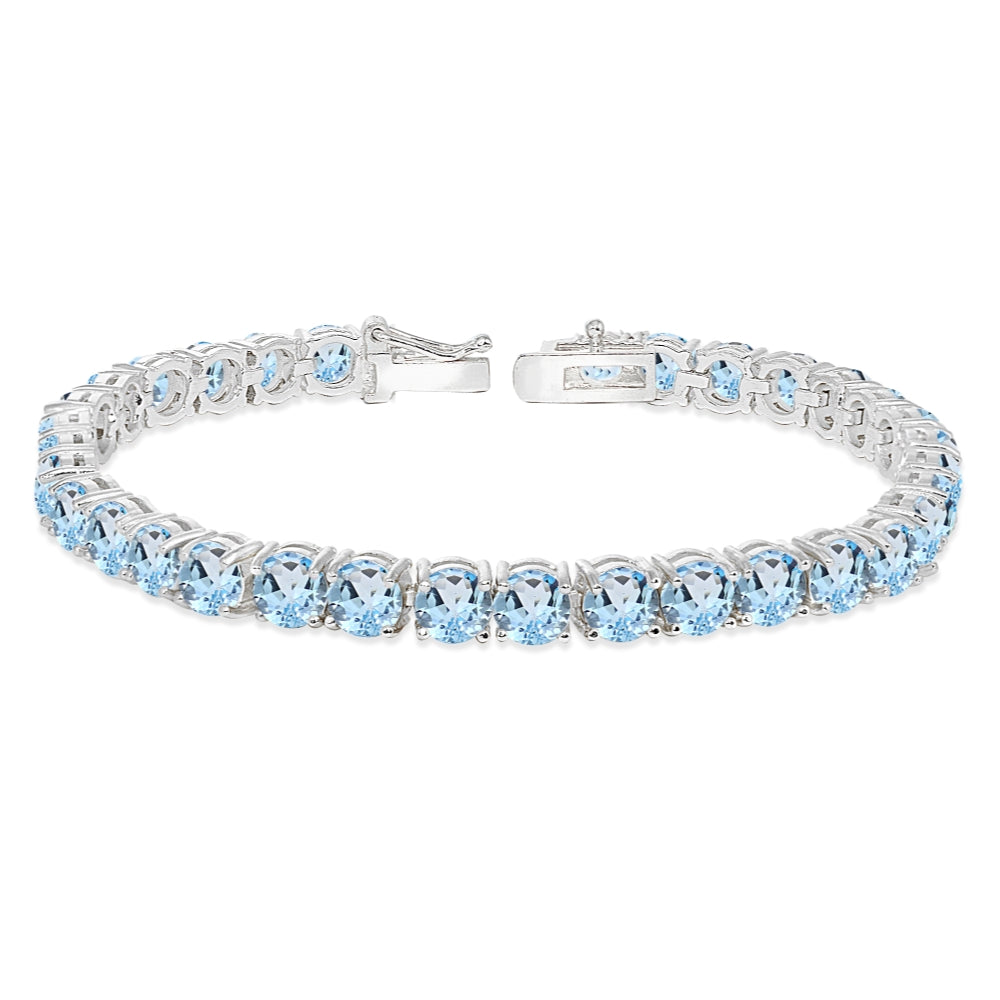 Sterling Silver 5mm Blue Topaz Round-cut Tennis Bracelet-5