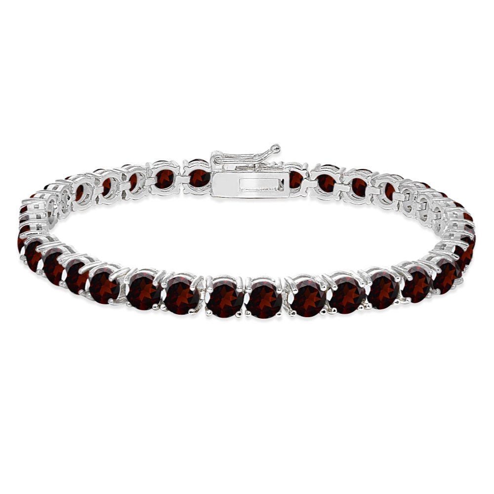 Sterling Silver 5mm Garnet Round-cut Tennis Bracelet