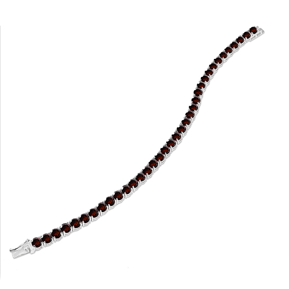 Sterling Silver 5mm Garnet Round-cut Tennis Bracelet-3