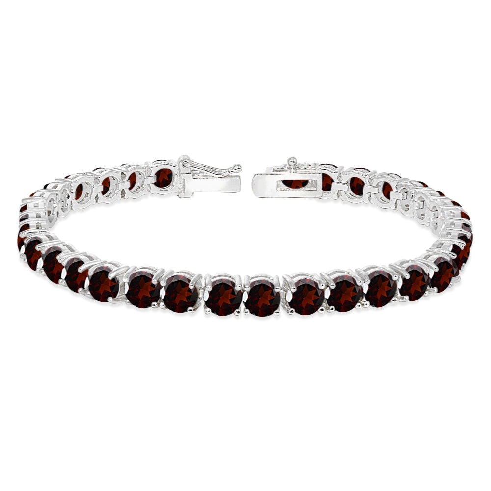 Sterling Silver 5mm Garnet Round-cut Tennis Bracelet-5