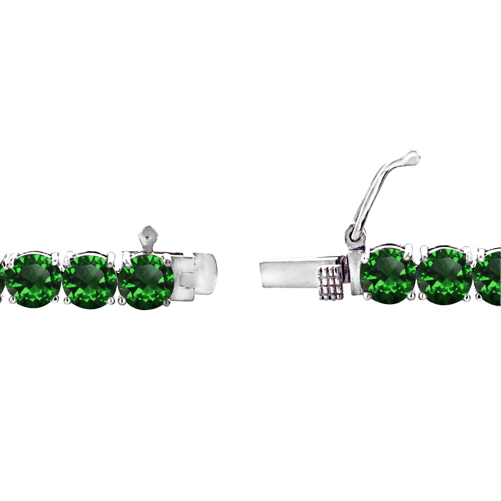 Sterling Silver 5mm Created Emerald Round-cut Tennis Bracelet-2