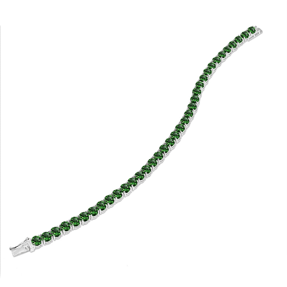 Sterling Silver 5mm Created Emerald Round-cut Tennis Bracelet-3