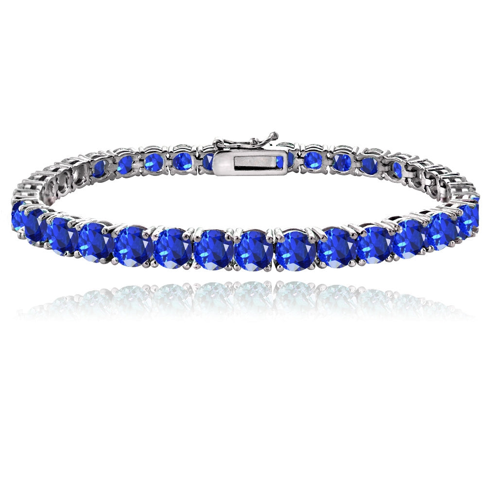 Sterling Silver Created Blue Sapphire 5mm Round Classic Tennis Bracelet