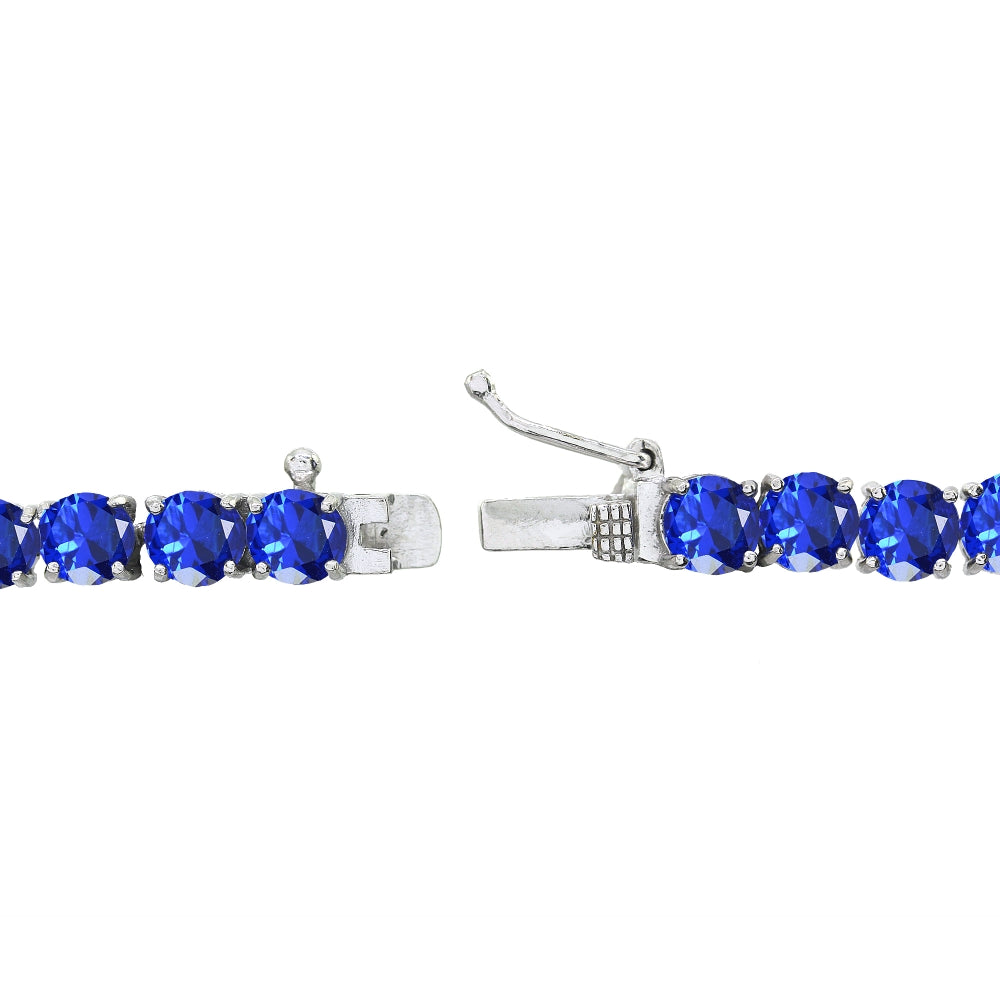 Sterling Silver Created Blue Sapphire 5mm Round Classic Tennis Bracelet-2