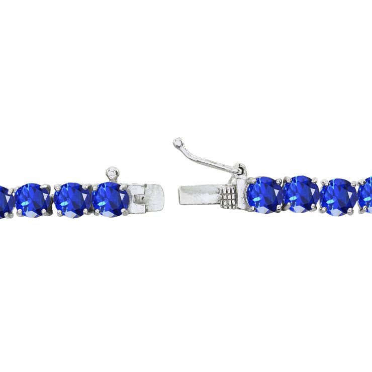 Sterling Silver Created Blue Sapphire 5mm Round Classic Tennis Bracelet