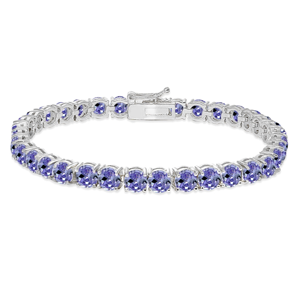 Sterling Silver 5mm Created Tanzanite Round-cut Tennis Bracelet