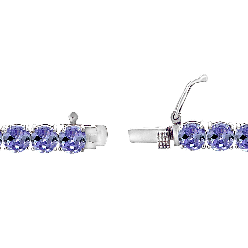 Sterling Silver 5mm Created Tanzanite Round-cut Tennis Bracelet-2