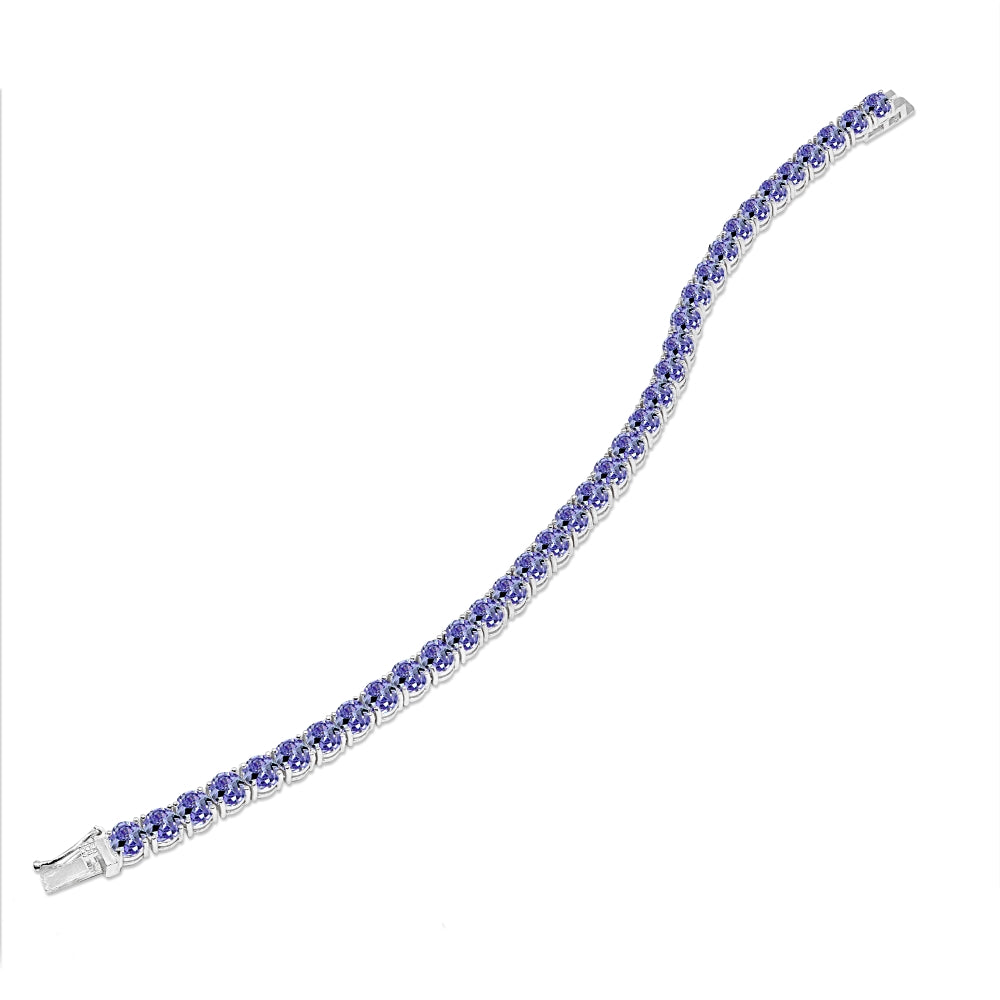 Sterling Silver 5mm Created Tanzanite Round-cut Tennis Bracelet-3