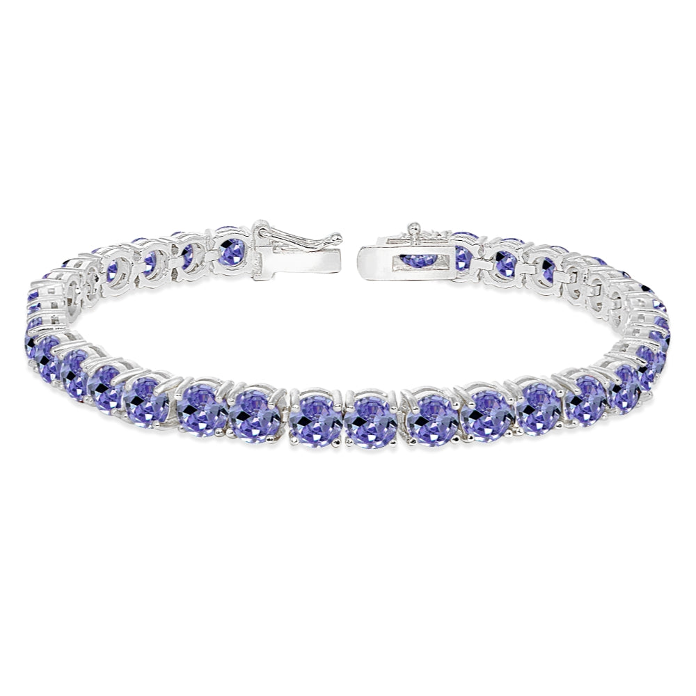 Sterling Silver 5mm Created Tanzanite Round-cut Tennis Bracelet-5