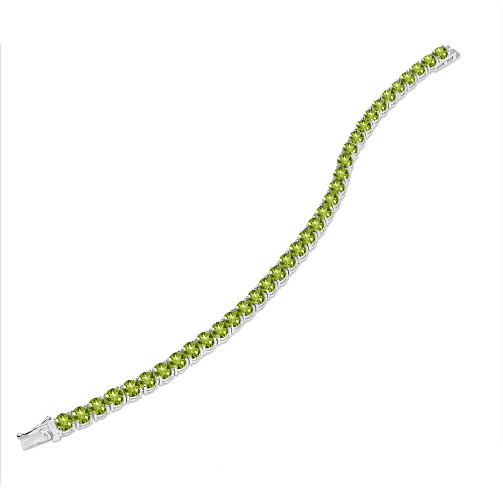 Sterling Silver 5mm Peridot Round-cut Tennis Bracelet-3