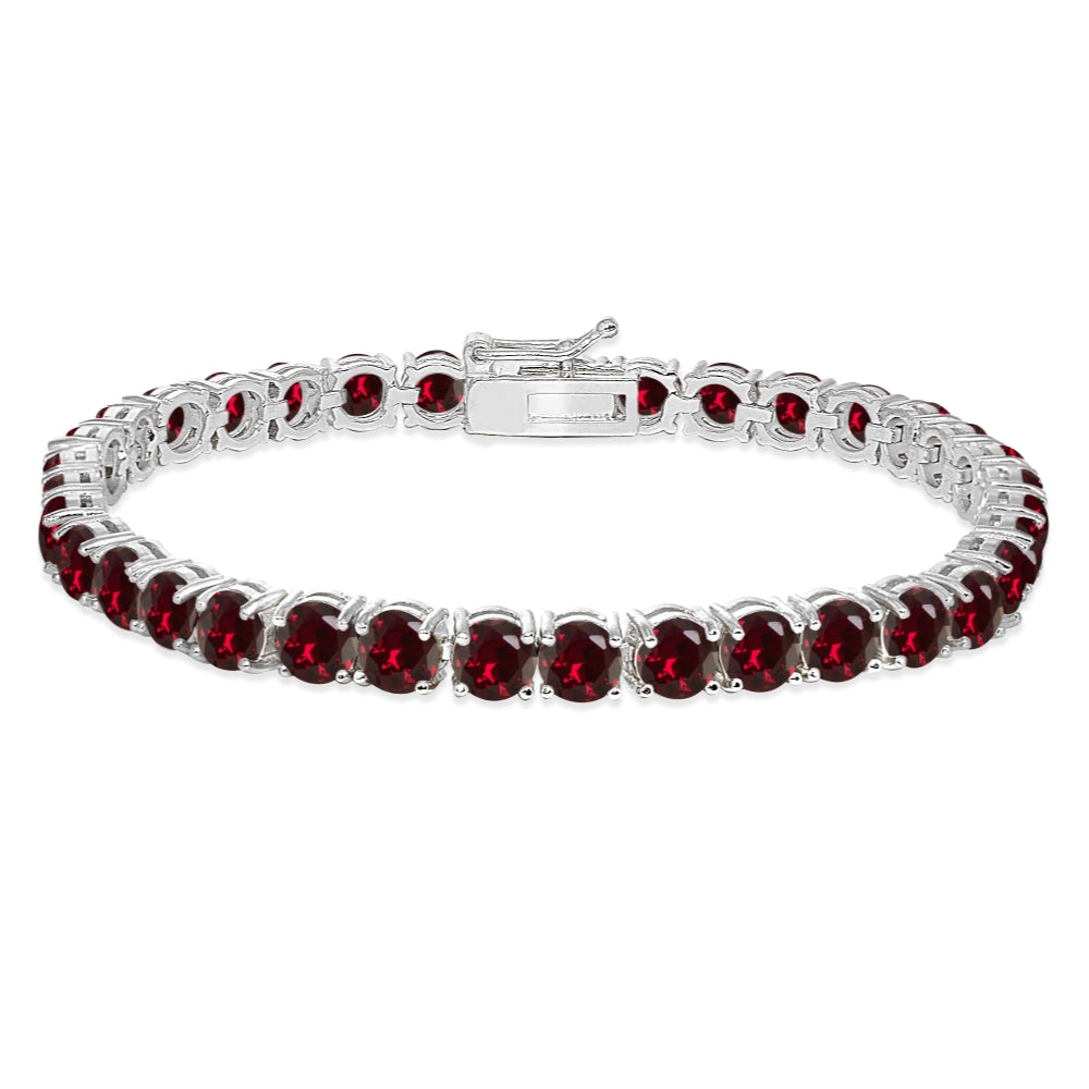 Sterling Silver 5mm Created Ruby Round-cut Tennis Bracelet
