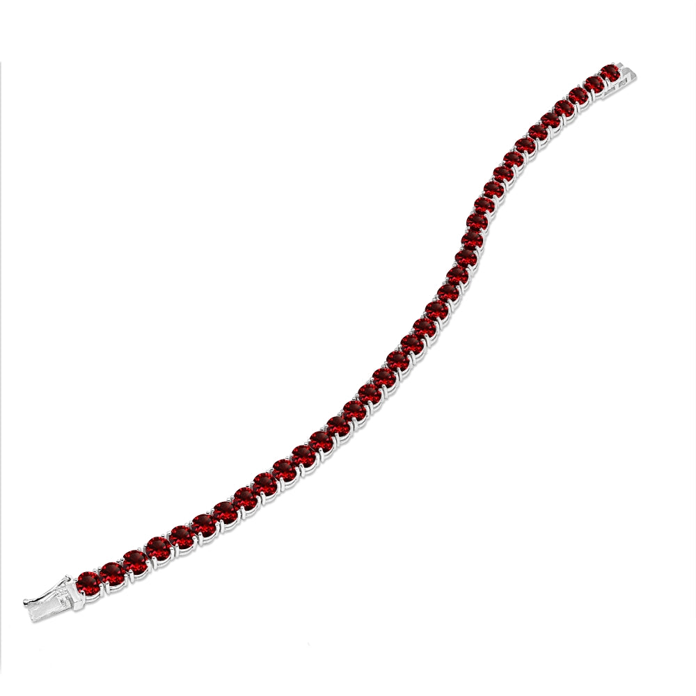 Sterling Silver 5mm Created Ruby Round-cut Tennis Bracelet-3