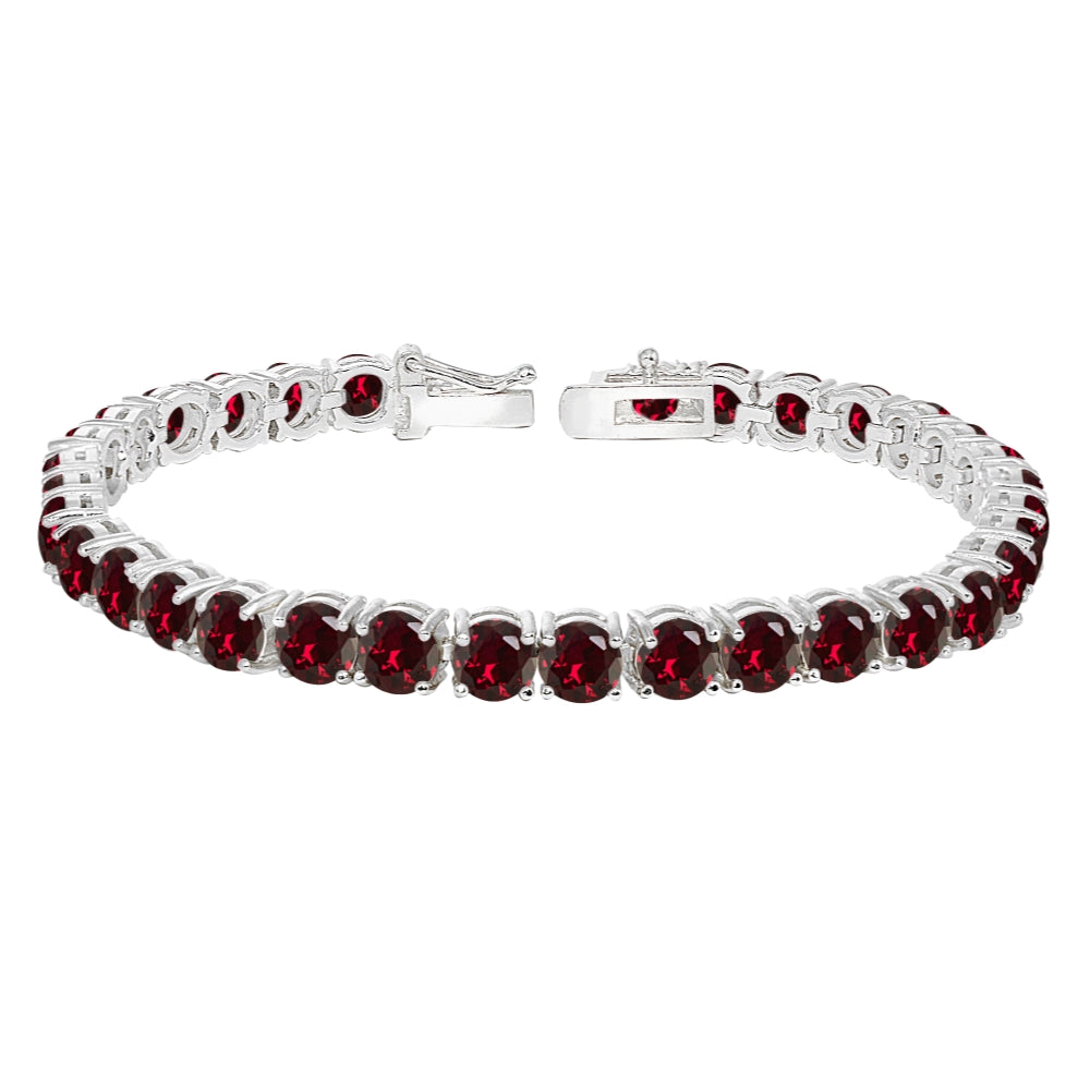 Sterling Silver 5mm Created Ruby Round-cut Tennis Bracelet-5