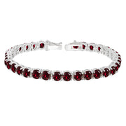 Sterling Silver 5mm Created Ruby Round-cut Tennis Bracelet
