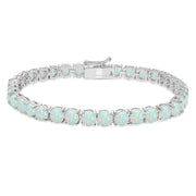 Sterling Silver 5mm Created White Opal Round-cut Tennis Bracelet