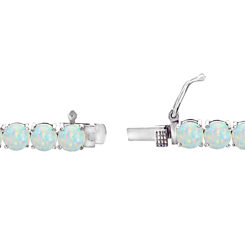Sterling Silver 5mm Created White Opal Round-cut Tennis Bracelet-2