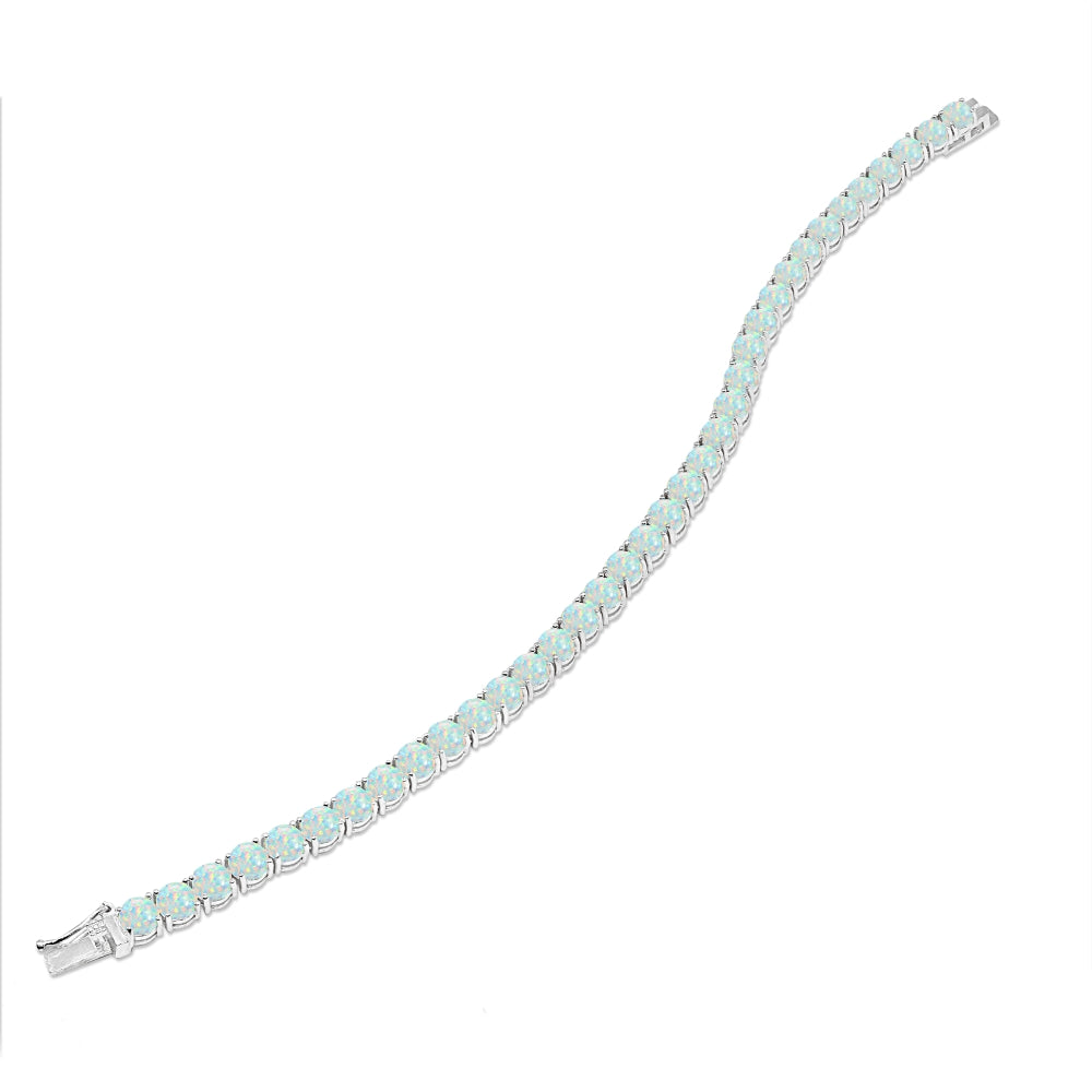 Sterling Silver 5mm Created White Opal Round-cut Tennis Bracelet-3