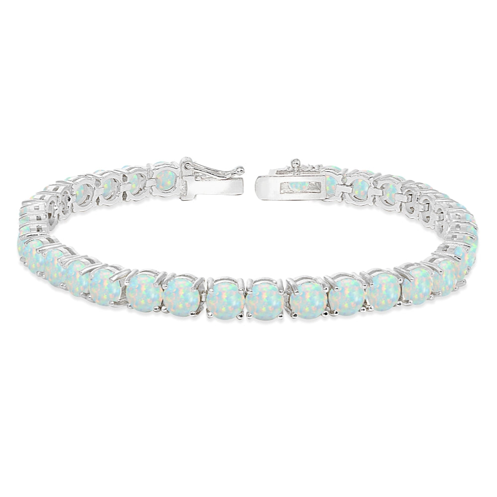 Sterling Silver 5mm Created White Opal Round-cut Tennis Bracelet-5