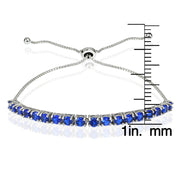Sterling Silver 3mm Created Blue Sapphire Round-cut Adjustable Bracelet