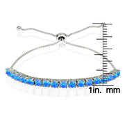 Sterling Silver 3mm Round Created Blue Opal Adjustable Pull-string Bolo Tennis Bracelet