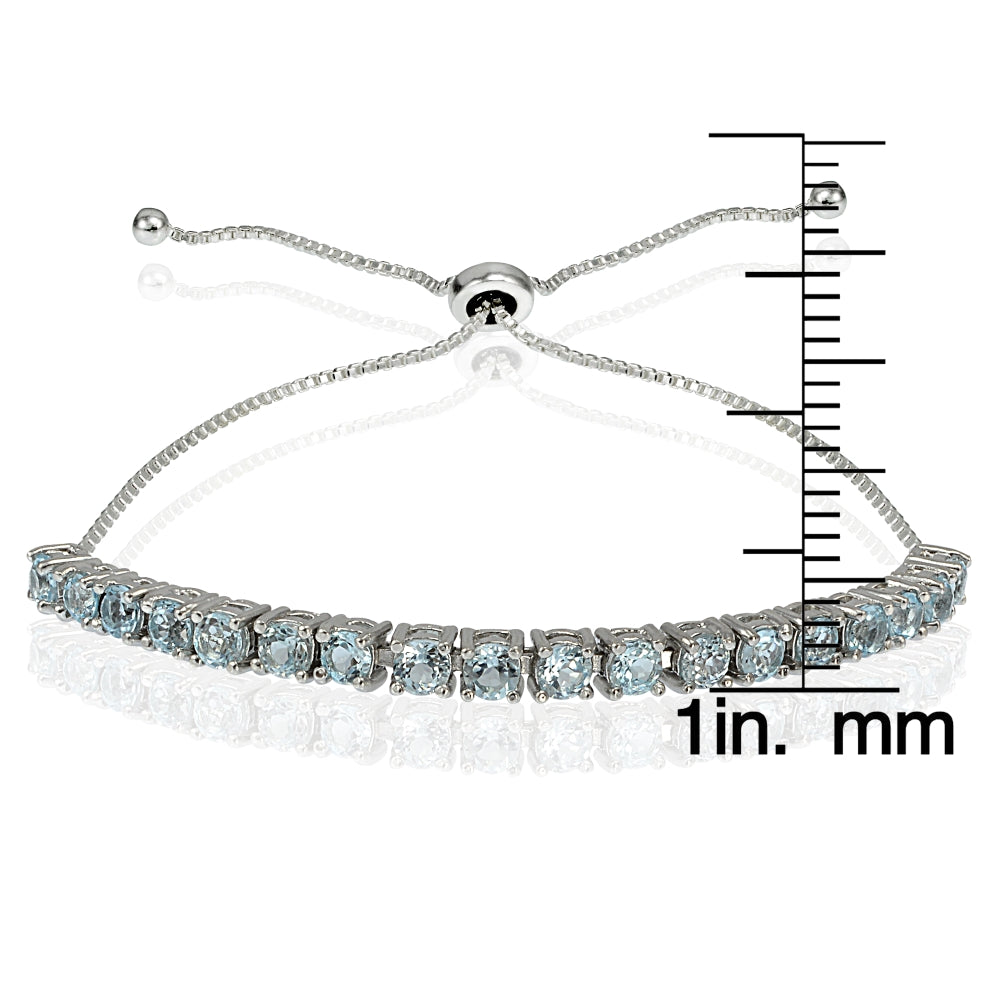 Sterling Silver 3mm Blue Topaz Round-cut Adjustable Bracelet-3