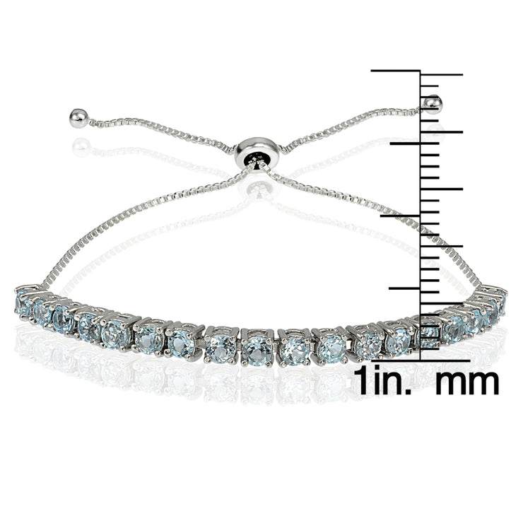 Sterling Silver 3mm Blue Topaz Round-cut Adjustable Bracelet