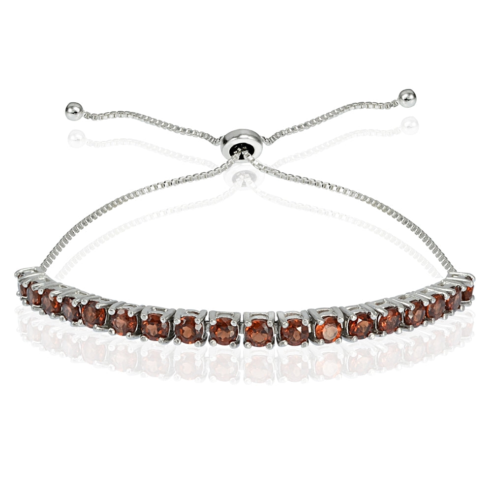 Sterling Silver 3mm Garnet Round-cut Adjustable Bracelet