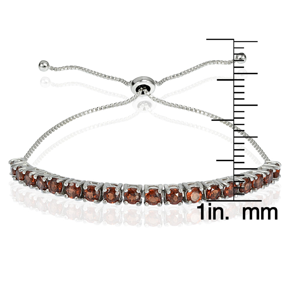 Sterling Silver 3mm Garnet Round-cut Adjustable Bracelet-3