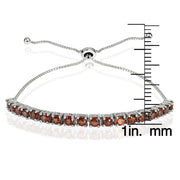 Sterling Silver 3mm Garnet Round-cut Adjustable Bracelet