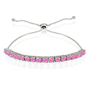 Sterling Silver 3mm Round Created Pink Opal Adjustable Pull-string Bolo Tennis Bracelet