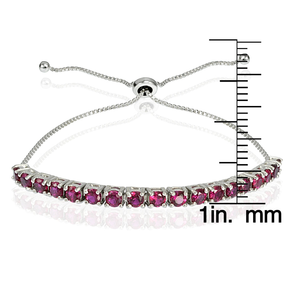 Sterling Silver 3mm Created Ruby Round-cut Adjustable Bracelet-3