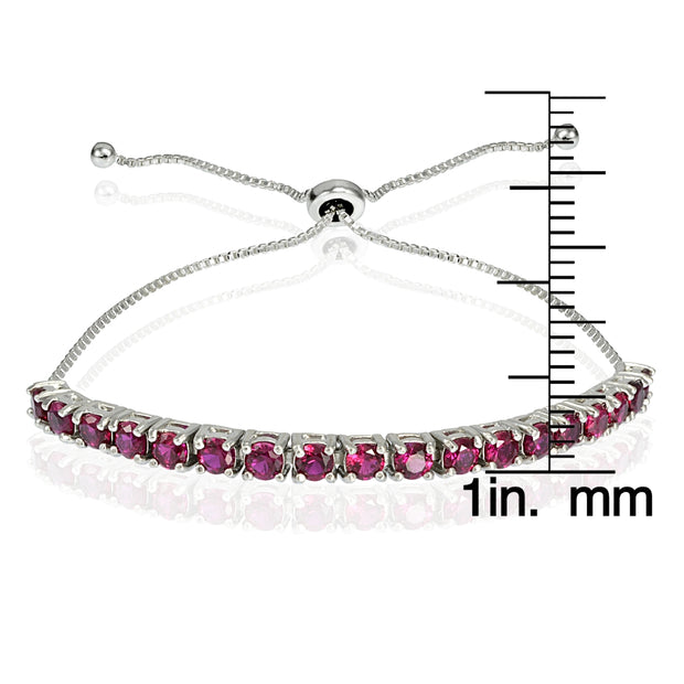 Sterling Silver 3mm Created Ruby Round-cut Adjustable Bracelet