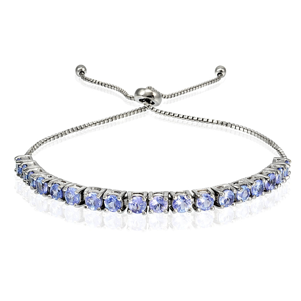 Sterling Silver 3mm Tanzanite Round Adjustable Pull-string Bolo Tennis Bracelet