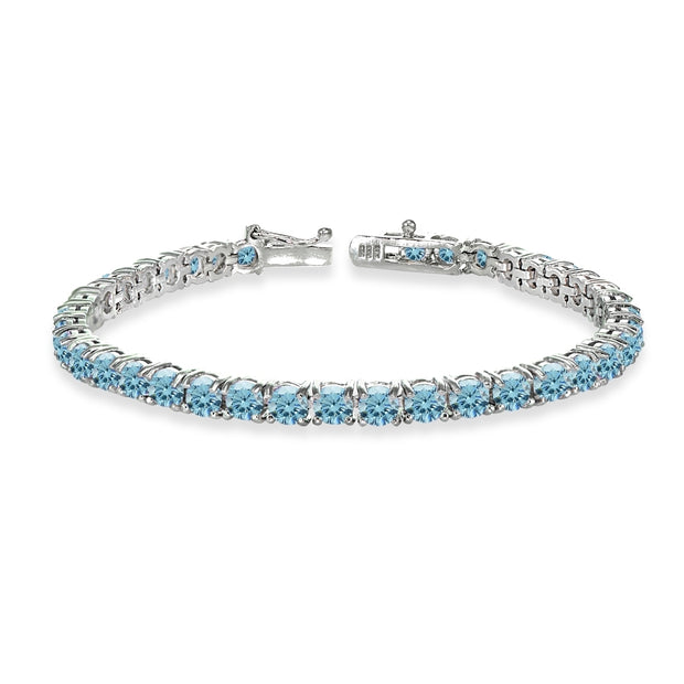 Sterling Silver Light Blue 4mm Round Tennis Bracelet Made with Swarovski Crystals