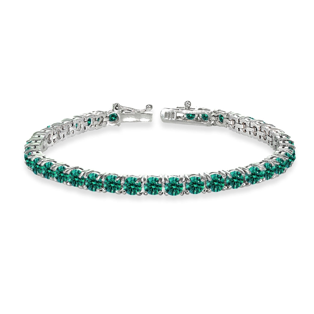 Sterling Silver Blue 4mm Round Tennis Bracelet Made with Swarovski Crystals