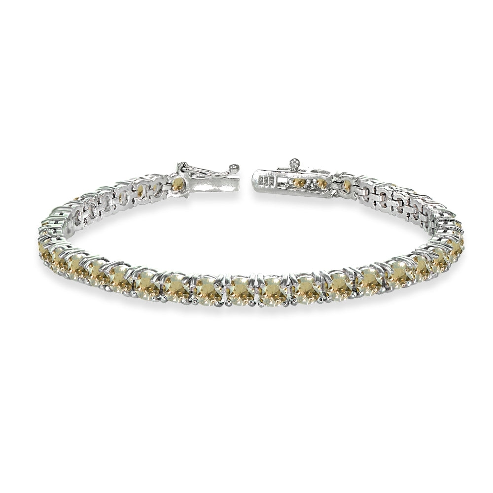 Sterling Silver Golden Shadow 4mm Round Tennis Bracelet Made with Swarovski Crystals